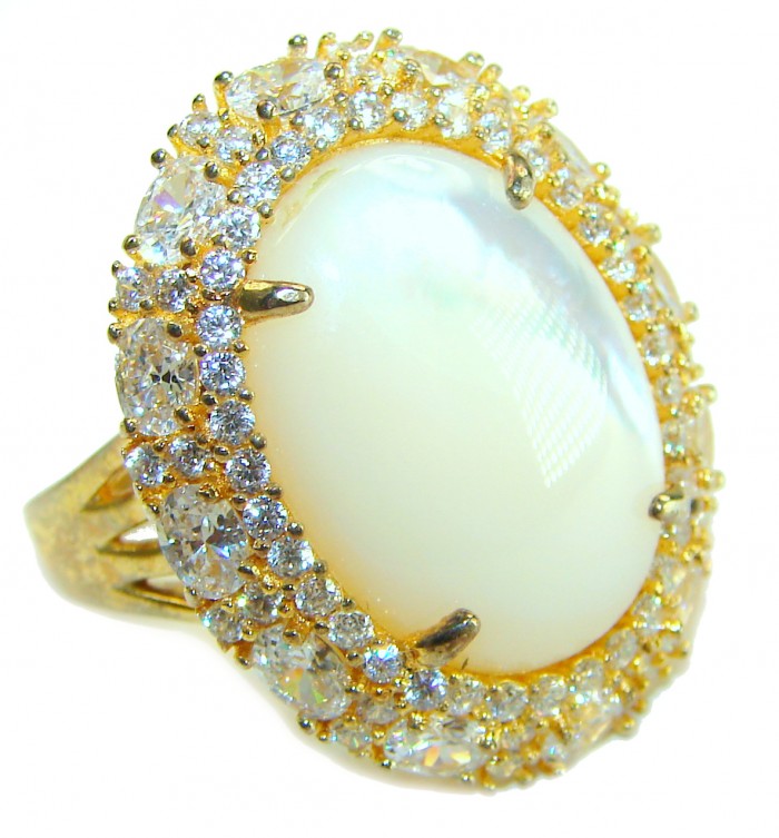 Luxurious Blister Pearl 1.23 carat lab. grown diamonds 18K Gold over .925 Sterling Silver brilliantly handcrafted ring s. 8 1/4
