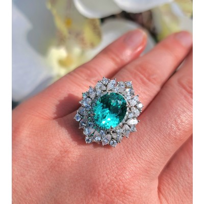 Wonderland 12.5 carat Paraiba Tourmaline .925 Sterling Silver Handcrafted Ring size 8 1/4