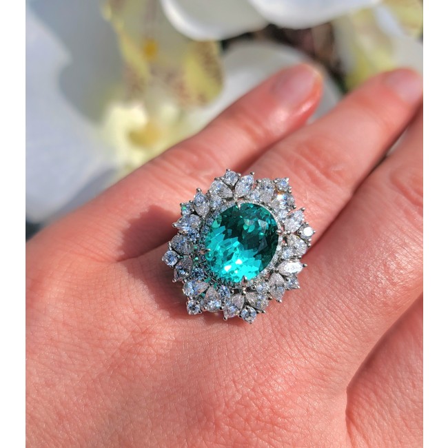 Wonderland 12.5 carat Paraiba Tourmaline .925 Sterling Silver Handcrafted Ring size 8 1/4