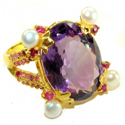Kaleidoscope 10.5 carat Purple Amethyst 22K Gold over .925 Sterling Silver Handcrafted Ring size 8 3/4
