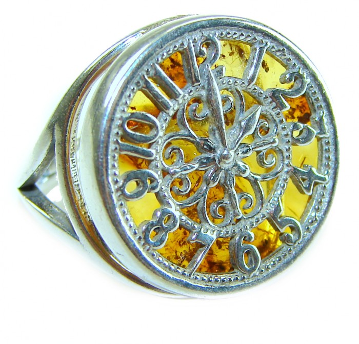 The Light Watchmaker Authentic Baltic Amber .925 Sterling Silver handcrafted ring; s. 6 adjustable