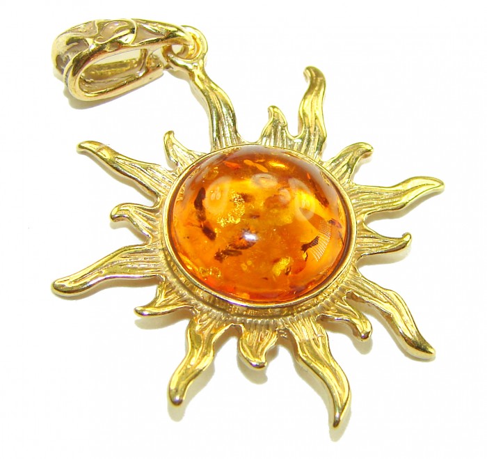 Bright Sun Baltic Polish Amber 22K Gold over .925 Sterling Silver handcrafted Pendant