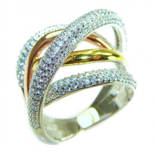 SPECTACULAR Three Tones Sterling Silver Italy made .925 STERLING Ring size 8