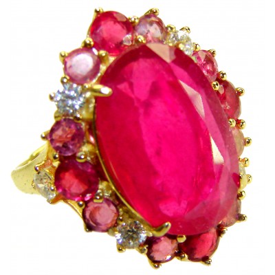Enchanted Beauty 18.9 carat natural Kashmir Ruby 22K Gold over .925 Sterling Silver Huge handcrafted Ring s. 8 adjustable