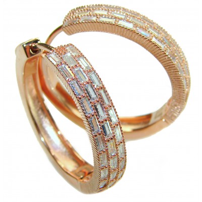 Allure Natural 12.2 carat White Topaz .925 Sterling Silver dipped in Rose Gold handcrafted hoop earrings