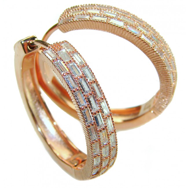 Allure Natural 12.2 carat White Topaz .925 Sterling Silver dipped in Rose Gold handcrafted hoop earrings