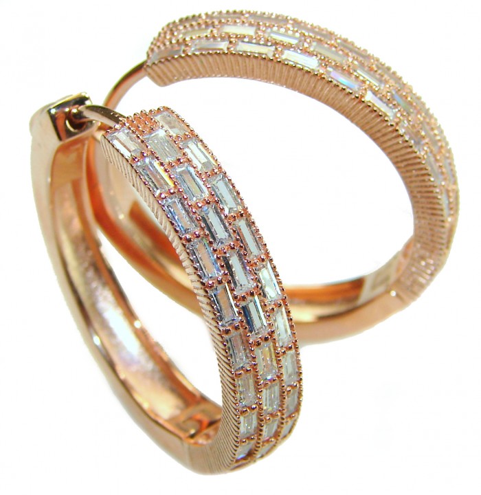 Allure Natural 12.2 carat White Topaz .925 Sterling Silver dipped in Rose Gold handcrafted hoop earrings