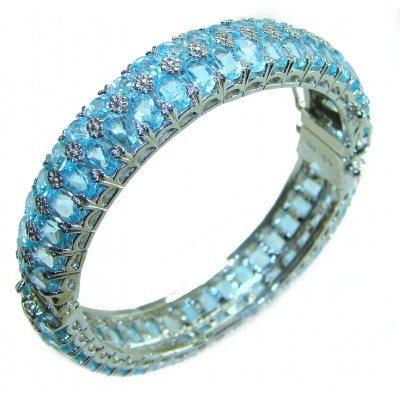 Spectacular authentic 225.5 carat Swiss Blue Topaz .925 Sterling Silver handmade bangle Bracelet