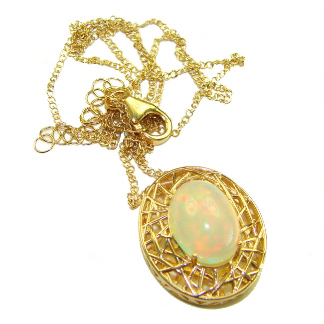 Earth Treasure Authentic 16.8 carat Golden Ethiopian Opal 22K Gold over .925 Sterling Silver handcrafted Statament Necklace