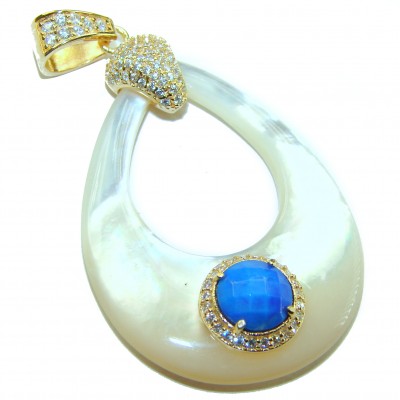 Genuine Blister Pearl lab grown Diamond 18K Gold over .925 Sterling Silver Statement pendant