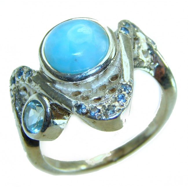 Blue Perfection AUTHENTIC Larimar .925 Sterling Silver handmade Large ring size 7 1/2