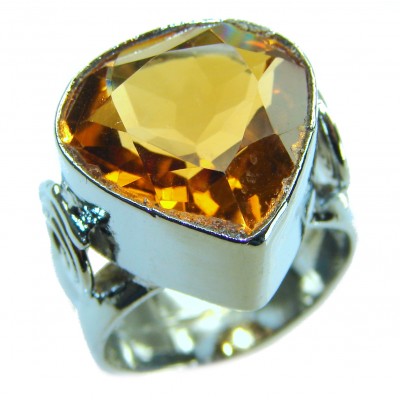 Solid 22.8 carat Genuine Lemon Quartz .925 Sterling Silver handcrafted ring size 6 3/4