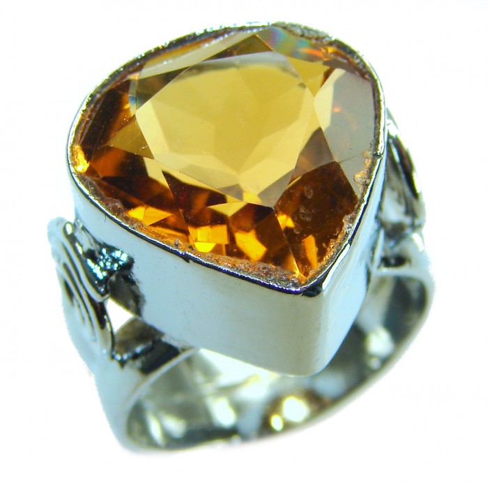 Solid 22.8 carat Genuine Lemon Quartz .925 Sterling Silver handcrafted ring size 6 3/4