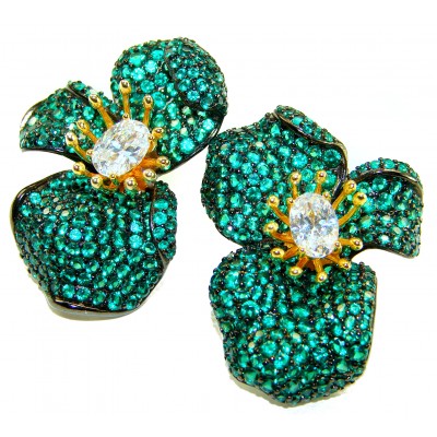 Amazonia - 38.8 carat Colombian Emerald .925 Sterling Silver handmade Statement Earrings