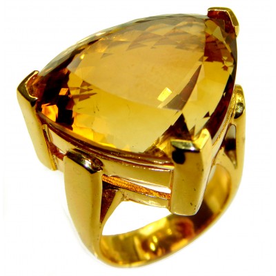 GIOVANNA 48.8 carat Genuine TRILLION CUT Heliodor 22K Gold over .925 Sterling Silver handcrafted ring size 7