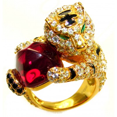 GEPHARD Genuine 10.5 CARAT Ruby black enamel .925 Sterling Silver dipped in 22K Gold Large Statement Ring size 6 1/4