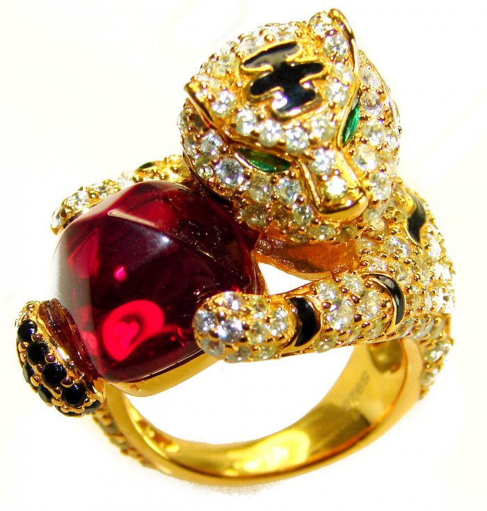 GEPHARD Genuine 10.5 CARAT Ruby black enamel .925 Sterling Silver dipped in 22K Gold Large Statement Ring size 6 1/4 - video