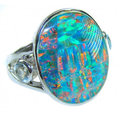 Endless Ocean Genuine 18.2 carat Australian Opal .925 Sterling Silver handmade Ring size 6