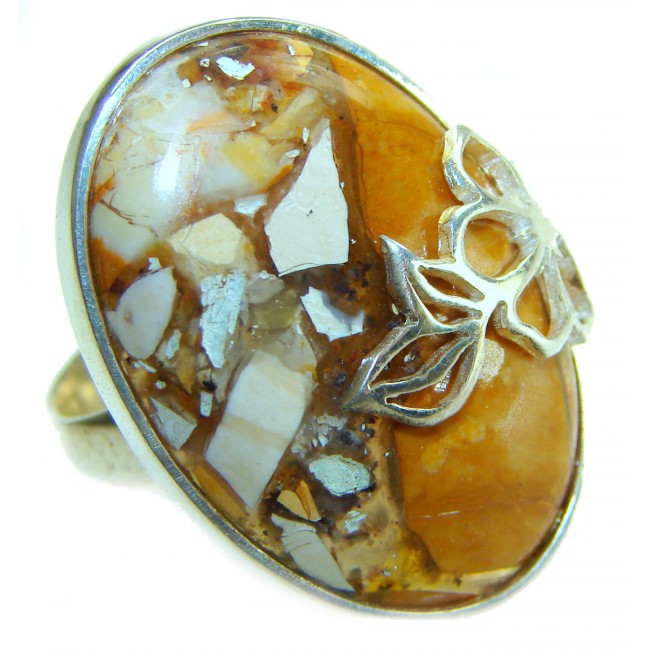 Flawless Australian Bracciated Mookaite .925 Sterling Silver Ring size 8 adjustable