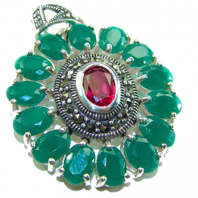 Circle of Life 15.2 carat authentic Ruby Emerald .925 Sterling Silver handmade Pendant