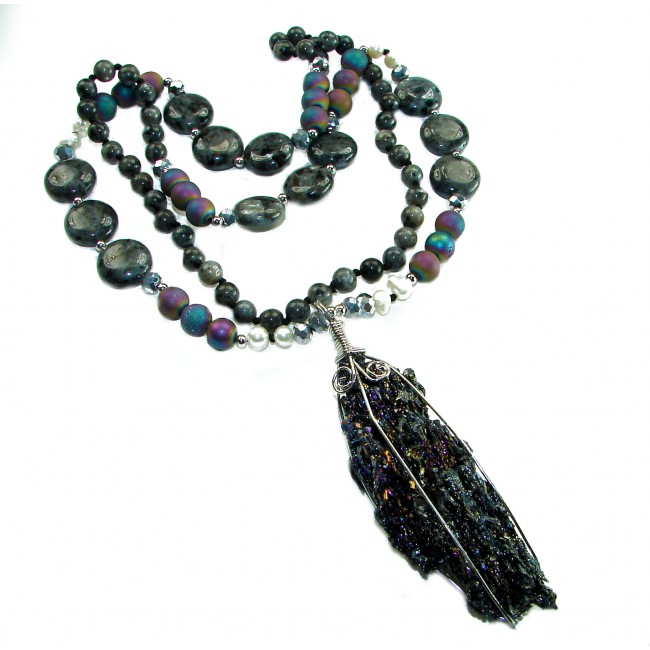 Bohemian Style Huge Genuine 34 inches Titanum Druzy .925 Sterling Silver handmade necklace