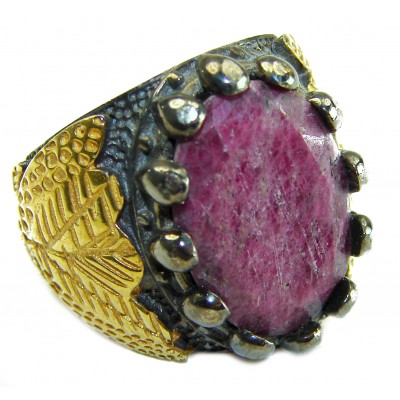 VINTAGE Beauty 18.9 carat natural Kashmir Ruby 18K Gold Black Rhodium over .925 Sterling Silver Huge handcrafted Ring s. 8 1/4
