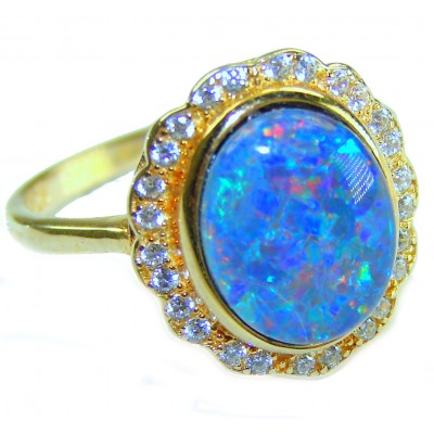 Stunning Genuine 10.2 carat Australian Opal 22K Gold over .925 Sterling Silver handmade Ring size 7