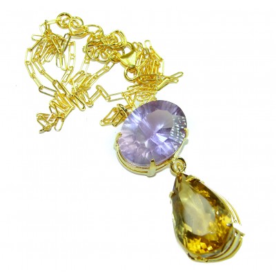 Vintage Beauty Authentic 22.5 carat Brazilian Citrine Amethyst 18K Gold over .925 Sterling Silver handcrafted 18 inches necklace
