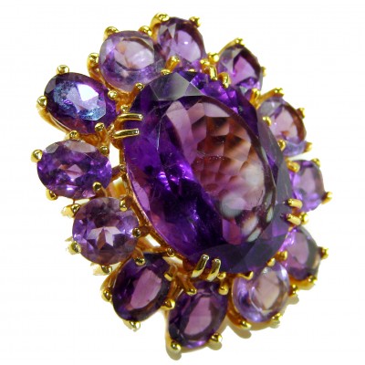 Purple Odyssey 59.5 carat natural Purple Amethyst 18K Gold over .925 Sterling Silver Handcrafted Ring size 7