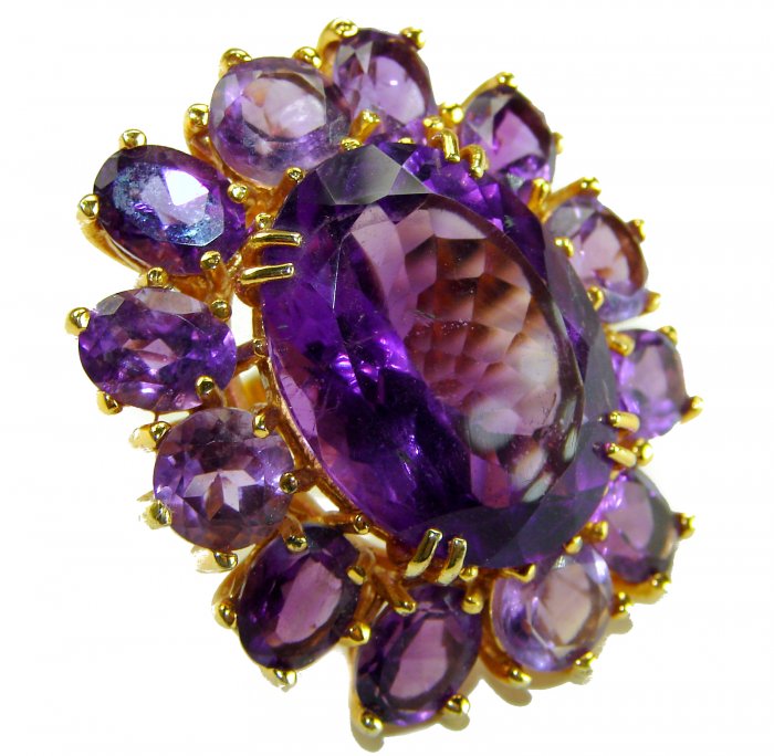 Purple Odyssey 59.5 carat natural Purple Amethyst 18K Gold over .925 Sterling Silver Handcrafted Ring size 7 - video