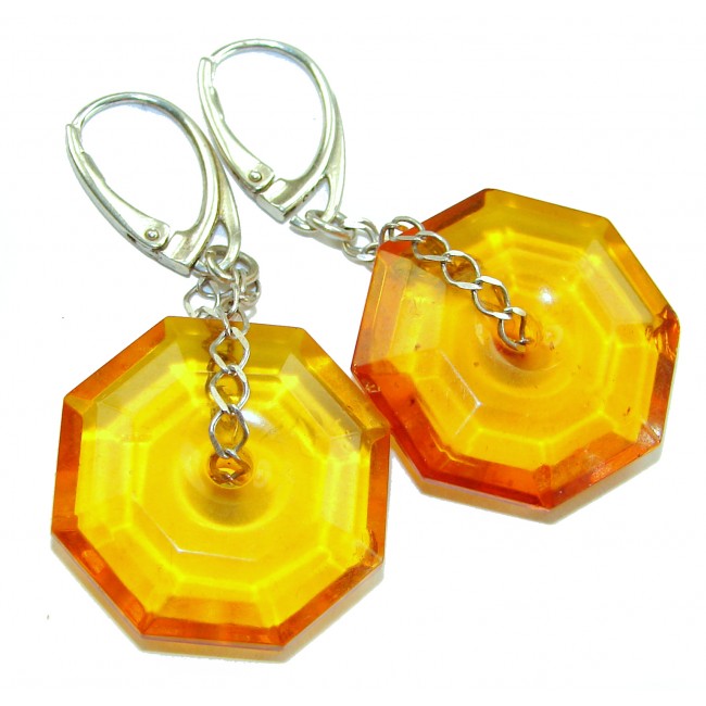 Very Special product - Wonderful natural faceted Baltic Amber .925 Sterling Silver entirely handcrafted earrings