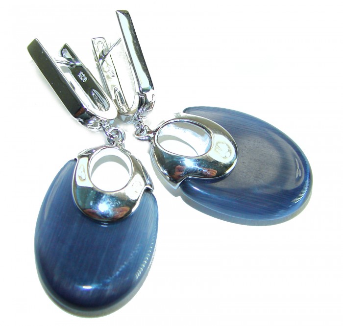 Best quality 12.5 carat African Cats Eye .925 Sterling Silver handcrafted earrings