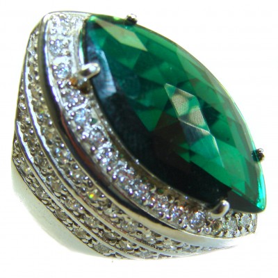 Green Royalty Natural Marquoise cut 35.6 carat Chrome Diopside .925 Sterling Silver Reversible ring size 7 1/2