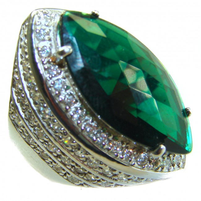 Green Royalty Natural Marquoise cut 35.6 carat Chrome Diopside .925 Sterling Silver Reversible ring size 7 1/2