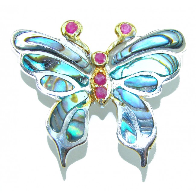 BUTTERFLY Natural Rainbow Abalone .925 Sterling Silver handmade Pendant