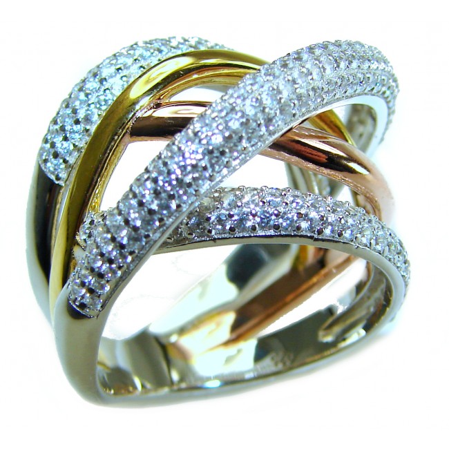 SPECTACULAR Three Tones Sterling Silver Italy made .925 STERLING Ring size 6