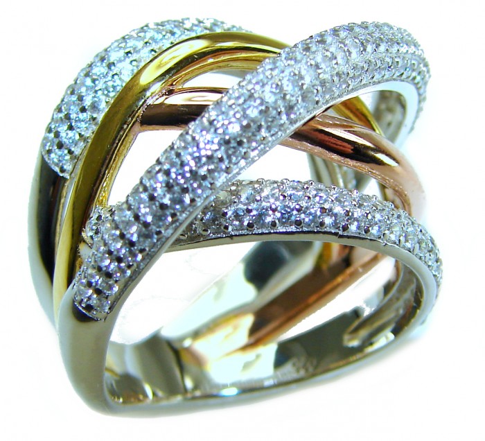 SPECTACULAR Three Tones Sterling Silver Italy made .925 STERLING Ring size 6