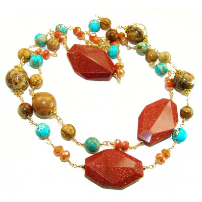 83.3 grams Rare and Unusual Red Sitara Turquoise Beads .925 Sterling silver dipped in 10K Gold NECKLACE