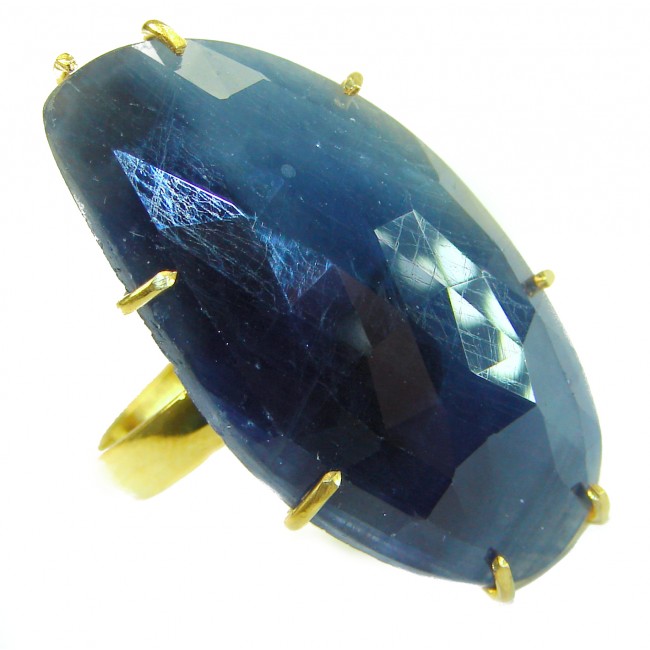 Iconic design 22.2 carat natural Sapphire 18K Gold over .925 Sterling Silver Perfectly handcrafted Ring s. 9