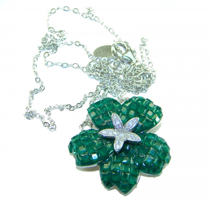 12.2 carat Graceful Authentic mystery setting Colombian Emerald .925 Sterling Silver handcrafted Statement necklace