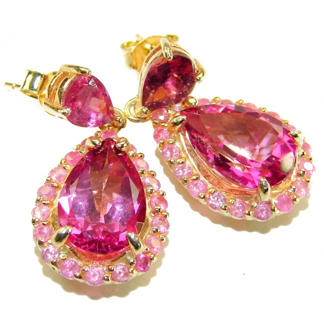 Tiffany - authentic 9.5 carat Pink Sapphire 0.7 carat Kasmir Ruby .925 Sterling Silver dipped in 22K Gold handcrafted Statement Earrings