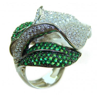 Gabriella 22.2 carat authentic Colombian Emerald .925 Sterling Silver handcrafted Statement Ring size 6 1/4