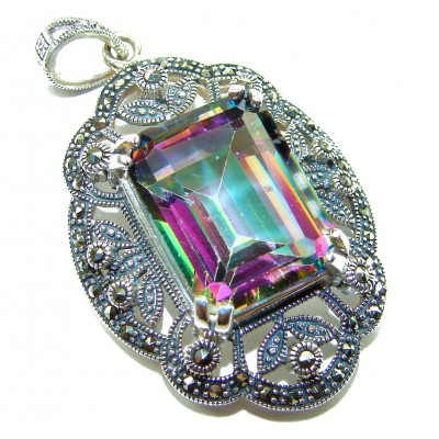 Iconic Design 22.5 carat oval cut Mystic Topaz Marcasite .925 Sterling Silver handcrafted Pendant