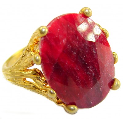 Enchanted Beauty 25.9 carat natural Kashmir Ruby 18K Gold over .925 Sterling Silver Huge handcrafted Ring s. 9