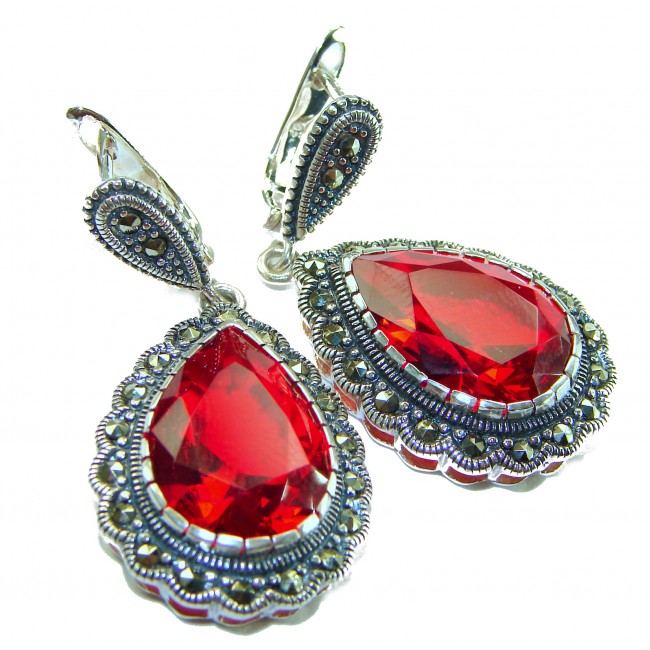Crimson Fire Authentic 18.9 carat Garnet .925 Sterling Silver brilliantly handcrafted earrings