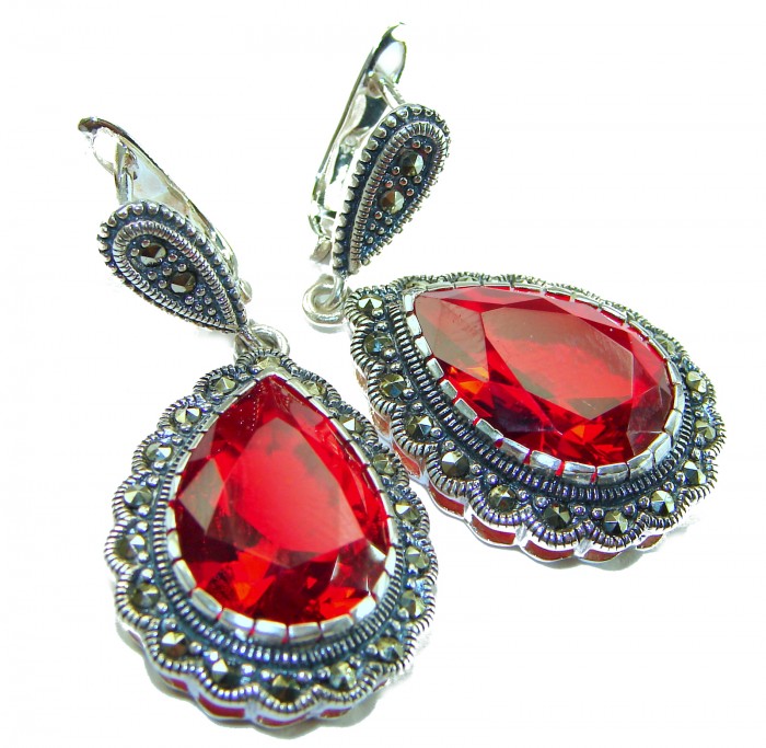 Crimson Fire Authentic 18.9 carat Garnet .925 Sterling Silver brilliantly handcrafted earrings