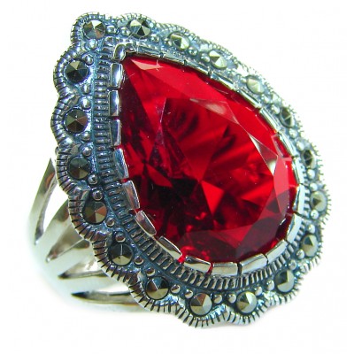 Crimson Fire Authentic 12.4 carat Garnet .925 Sterling Silver brilliantly handcrafted large Statement Ring size 7 1/4