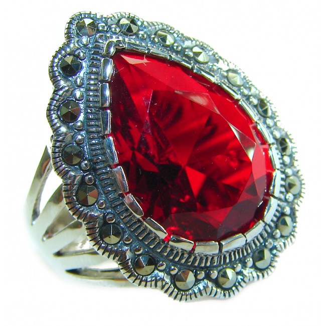 Crimson Fire Authentic 12.4 carat Garnet .925 Sterling Silver brilliantly handcrafted large Statement Ring size 7 1/4