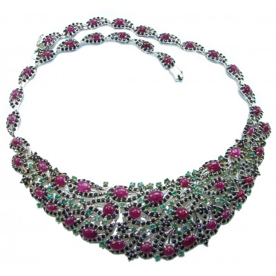 Tiffany 257.2 carat Ruby Emerald Sapphire .925 Sterling Silver .925 Sterling Silver Statement Necklace
