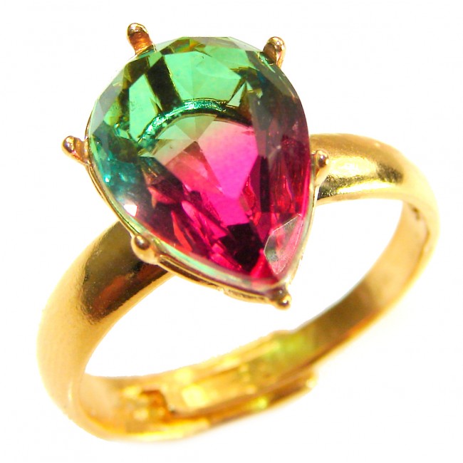 6.8 carat Brazilian Tourmaline .925 Sterling Silver dipped in 18K Gold Perfectly handcrafted Ring s. 8 adjustable